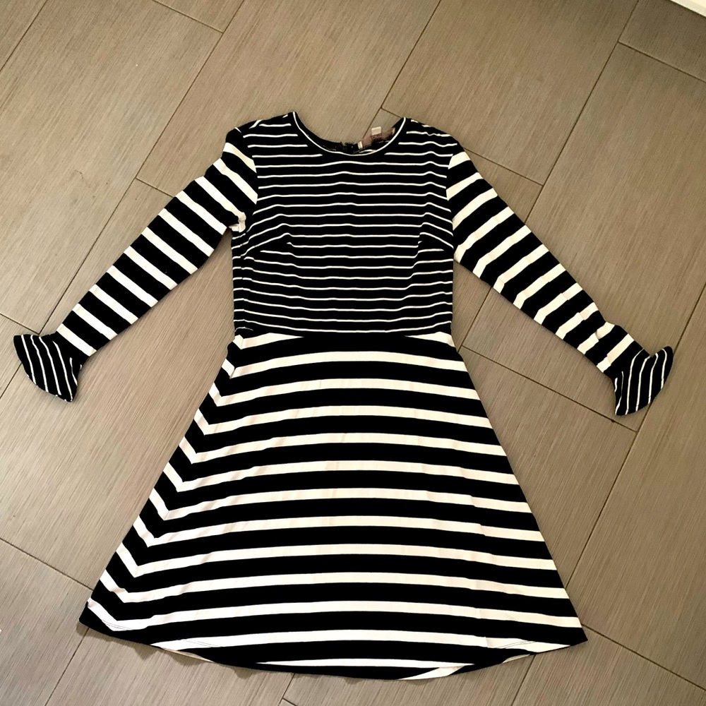 Loft Black and white striped long sleeve dress